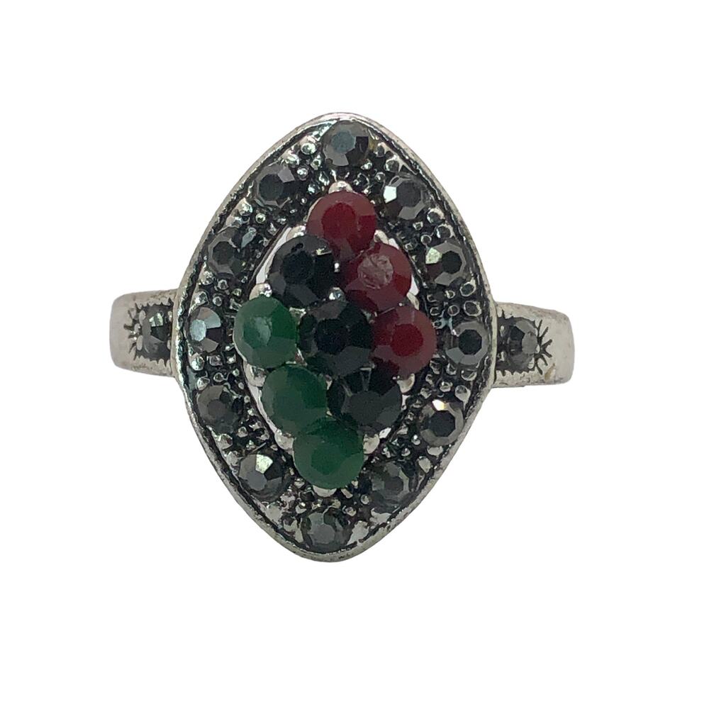 Silver and Multicolor Rhinestone Statement Ring - Size 8.5 - Picture 3 of 7